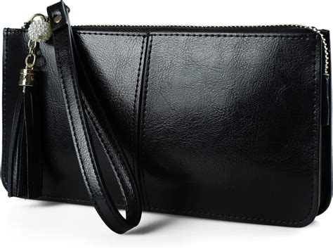 women's genuine leather wristlet clutch